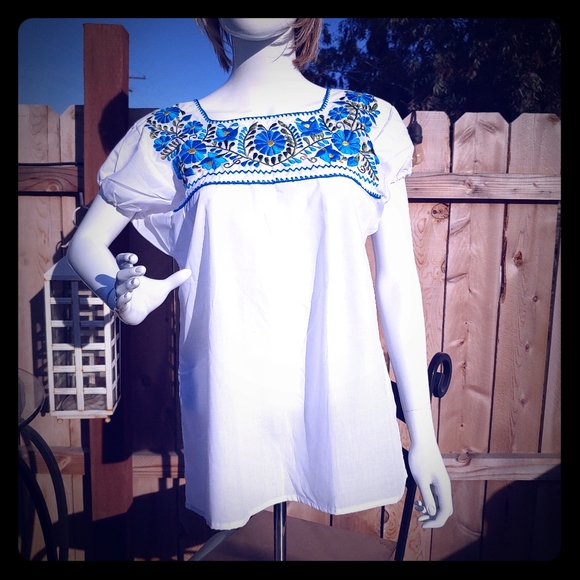 Tops - Handmade Floral Mexican peasant blouse.